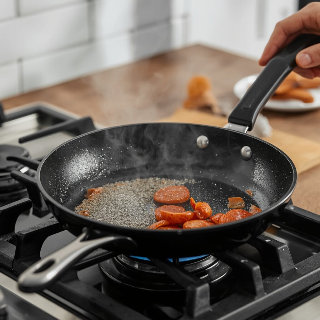 Nonstick frying pan action