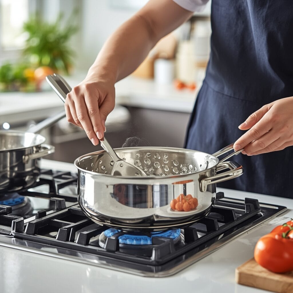 Stainless steel cookware set action